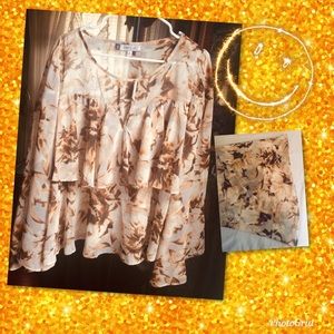 Brown & beige flowered blouse